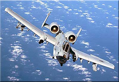 Вид спереди на штурмовик ВВС США A-10 "Thunderbolt" II передняя проекция самолета