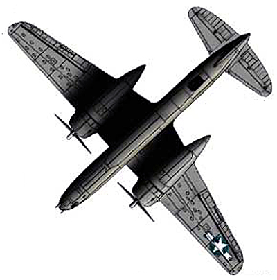Нижняя часть американского штурмовика Второй мировой войны "Douglas" модели А-20G "Havok" нижняя проекция двухмоторного бомбардировщика